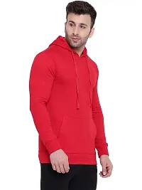 CYCUTA Men's Plain Full Sleeves Regular Fit Cotton Fleece Round Neck Hooded Sweatshirt for Winter Wear (Multicolor and Size M=38,L=40,XL=42) (Red, L)-thumb1