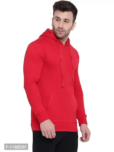 CYCUTA Men's Plain Full Sleeves Regular Fit Cotton Fleece Round Neck Hooded Sweatshirt for Winter Wear (Multicolor and Size M=38,L=40,XL=42) (Red, L)-thumb2