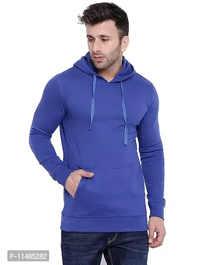 CYCUTA Men's Plain Full Sleeves Regular Fit Cotton Fleece Round Neck Hooded Sweatshirt for Winter Wear (Multicolor and Size M=38,L=40,XL=42) (Blue, M)