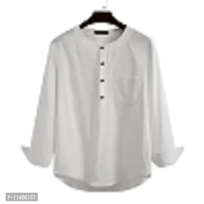 CYCUTA Men's Regular Fit Full Long/Sleeve Cotton Casual wear Mandarin Collar Short Kurta Multicolor Size M=38,L=40,XL42 (L, White)-thumb2