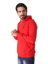 Men's Plain Full Sleeves Regular Fit Cotton Rich Pullover Ziper Hoodie Sweatshirt for Winter wear (Multicolor and Size M=38,L=40,XL=42) (Red, S)-thumb2