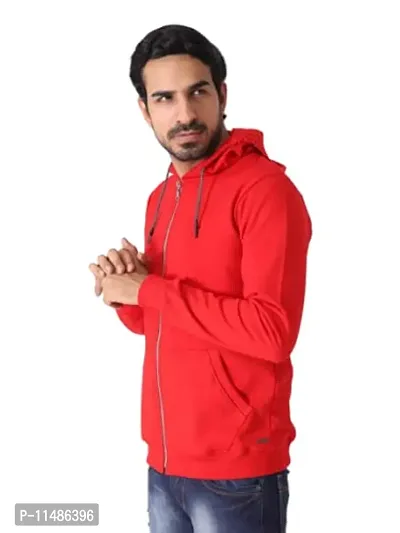 Men's Plain Full Sleeves Regular Fit Cotton Rich Pullover Ziper Hoodie Sweatshirt for Winter wear (Multicolor and Size M=38,L=40,XL=42) (Red, S)-thumb3