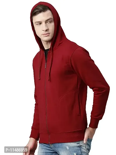 CYCUTA Men's Regular Fit Hooded Neck Cotton Blend Full Sleeve Hoodie Sweatshirt with Zipper Multicolor (XL, Maroon)-thumb2