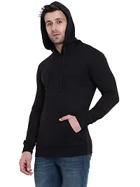 CYCUTA Men's Plain Full Sleeves Regular Fit Polycotton Fleece Round Neck Hooded Sweatshirt for Winter Wear (Multicolor M=38,L=40,XL=42) (Black, XL)-thumb2