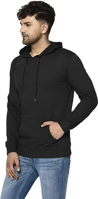 CYCUTA Men's Plain Full Sleeves Regular Fit Polycotton Fleece Round Neck Hooded Sweatshirt for Winter Wear (Multicolor and Size M=38,L=40,XL=42) (Black, M)-thumb1