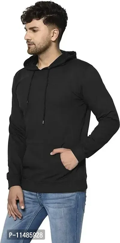 CYCUTA Men's Plain Full Sleeves Regular Fit Polycotton Fleece Round Neck Hooded Sweatshirt for Winter Wear (Multicolor and Size M=38,L=40,XL=42) (Black, M)-thumb2