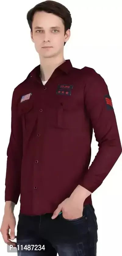 CYCUTA Men's Regular Fit Full Sleeve Cotton Double Pocket Casual Wear Attractive Color's Shirt Multicolor (L, Maroon)-thumb2