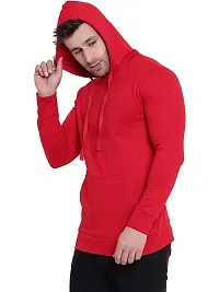 CYCUTA Men's Plain Full Sleeves Regular Fit Cotton Fleece Round Neck Hooded Sweatshirt for Winter Wear (Multicolor and Size M=38,L=40,XL=42) (Red, L)-thumb2