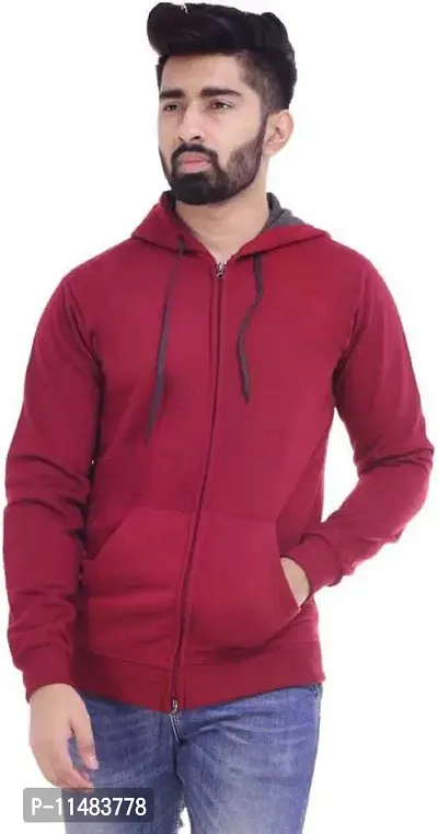 Men's Plain Full Sleeves Regular Fit Cotton Rich Pullover Ziper Hoodie Sweatshirt for Winter wear (Multicolor and Size M=38,L=40,XL=42) (Maroon, M)-thumb0