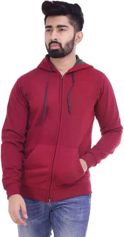 Men's Plain Full Sleeves Regular Fit Cotton Rich Pullover Ziper Hoodie Sweatshirt for Winter wear (Multicolor and Size M=38,L=40,XL=42) (Maroon, M)