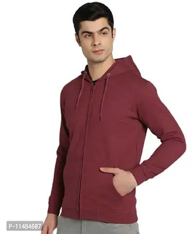 CYCUTA Men's Plain Full Sleeves Regular Fit Ziper Hoodie Sweatshirt for Winter wear (Multicolor and Size M=38,L=40,XL=42) (Maroon, L)-thumb2