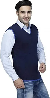 CYCUTA Men's Regular fit Wool Winter wear Sleeveless v-Neck Sweater Attractive color's Available Size:-M-38,L-40,XL-42 (L, Navy)-thumb1