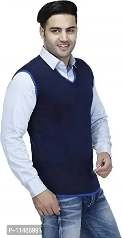 CYCUTA Men's Regular fit Wool Winter wear Sleeveless v-Neck Sweater Attractive color's Available Size:-M-38,L-40,XL-42 (L, Navy)-thumb2