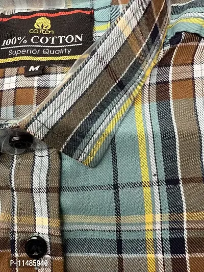 Men's Full Sleeve Check Print Shirts for Men for Formal Wear Cotton Shirts,Available Sizes M=38,L=40,XL=42 (M, GreenChckShrt)-thumb3
