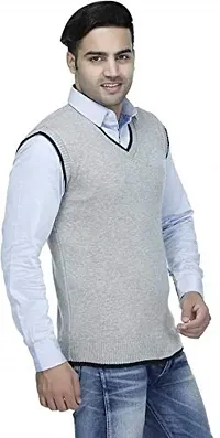 CYCUTA Men's Regular fit Wool Winter wear Sleeveless v-Neck Sweater Attractive color's Available Size:-M-38,L-40,XL-42 (M, Light Grey)-thumb1