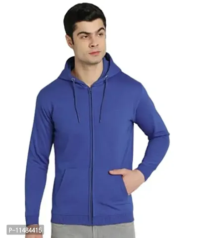 CYCUTA Men's Plain Full Sleeves Regular Fit Ziper Hoodie Sweatshirt for Winter wear (Multicolor and Size M=38,L=40,XL=42) (Blue, XL)-thumb0