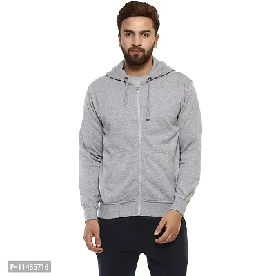 Men's Plain Full Sleeves Regular Fit Cotton Rich Pullover Ziper Hoodie Sweatshirt for Winter wear (Multicolor and Size M=38,L=40,XL=42) (Light Grey, S)-thumb0