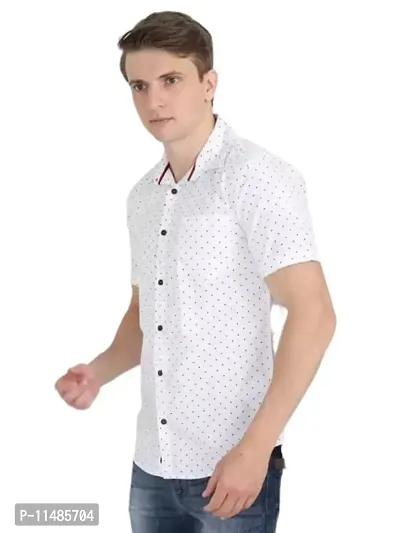 Polka Print Dot Cotton Half Sleeve Formal Wear Cotton Shirts for Men,Available Sizes M=38,L=40,XL=42 (M, White)-thumb2