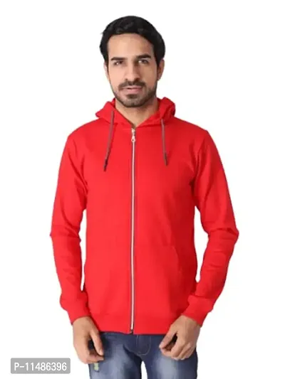 Men's Plain Full Sleeves Regular Fit Cotton Rich Pullover Ziper Hoodie Sweatshirt for Winter wear (Multicolor and Size M=38,L=40,XL=42) (Red, S)-thumb0