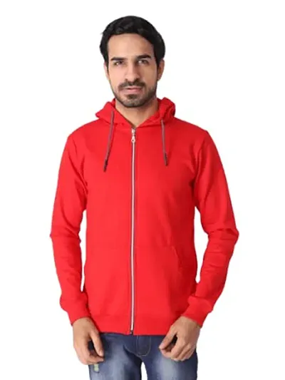 Men's Plain Full Sleeves Regular Fit Cotton Rich Pullover Ziper Hoodie Sweatshirt for Winter wear (Multicolor and Size M=38,L=40,XL=42) (Red, S)