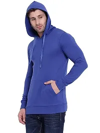 CYCUTA Men's Plain Full Sleeves Regular Fit Cotton Fleece Round Neck Hooded Sweatshirt for Winter Wear (Multicolor and Size M=38,L=40,XL=42) (Blue, M)-thumb3