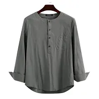 CYCUTA Men's Regular Fit Full Long/Sleeve Cotton Casual wear Mandarin Collar Short Kurta Multicolor Size M=38,L=40,XL42 (L, Grey)-thumb2