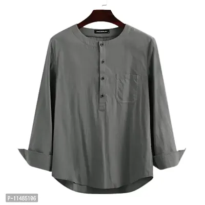 CYCUTA Men's Regular Fit Full Long/Sleeve Cotton Casual wear Mandarin Collar Short Kurta Multicolor Size M=38,L=40,XL42 (L, Grey)-thumb3