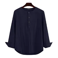 CYCUTA Men's Regular Fit Full Long/Sleeve Cotton Casual wear Mandarin Collar Short Kurta Multicolor Size M=38,L=40,XL42 (XL, Navy)-thumb2