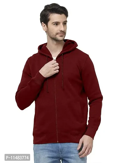 CYCUTA Men's Plain Full Sleeves Regular Fit Cotton Ziper Hoodie Sweatshirt for Men (Multicolor and Size M=38,L=40,XL=42) (Maroon, XL)