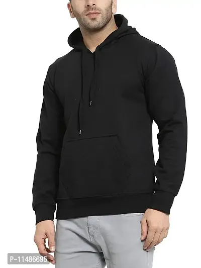 CYCUTA Men's Plain Full Sleeves Regular Fit Cotton Fleece Round Neck Hooded Sweatshirt for Winter Wear (Multicolor and Size M=38,L=40,XL=42) (Black, M)