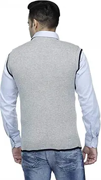 CYCUTA Men's Regular fit Wool Winter wear Sleeveless v-Neck Sweater Attractive color's Available Size:-M-38,L-40,XL-42 (M, Light Grey)-thumb2