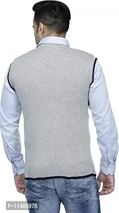 CYCUTA Men's Regular fit Wool Winter wear Sleeveless v-Neck Sweater Attractive color's Available Size:-M-38,L-40,XL-42 (M, Light Grey)-thumb3