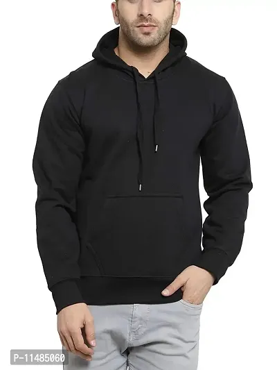 Men's Plain Full Sleeves Regular Fit Premium Rich Cotton Pullover Round Neck Hooded Sweatshirt for Men (Multicolor and Size M=38,L=40,XL=42) (Black, S)-thumb0