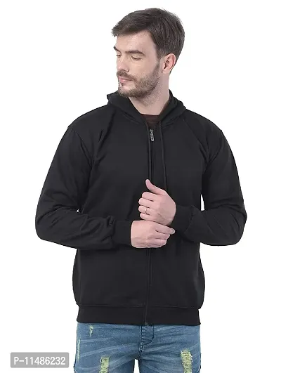 CYCUTA Men's Plain Full Sleeves Regular Fit Ziper Hoodie Sweatshirt for Winter wear (Multicolor and Size M=38,L=40,XL=42) (Black, M)-thumb0