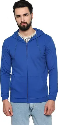 Men's Plain Full Sleeves Regular Fit Cotton Rich Pullover Ziper Hoodie Sweatshirt for Winter wear (Multicolor and Size M=38,L=40,XL=42) (Blue, L)-thumb1