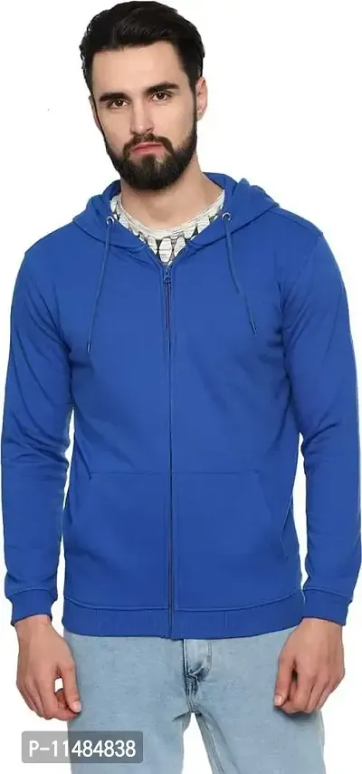 Men's Plain Full Sleeves Regular Fit Cotton Rich Pullover Ziper Hoodie Sweatshirt for Winter wear (Multicolor and Size M=38,L=40,XL=42) (Blue, L)-thumb2