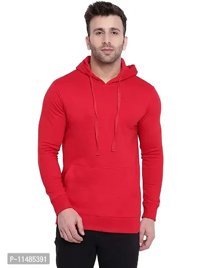 CYCUTA Men's Plain Full Sleeves Regular Fit Cotton Fleece Round Neck Hooded Sweatshirt for Winter Wear (Multicolor and Size M=38,L=40,XL=42) (Red, L)