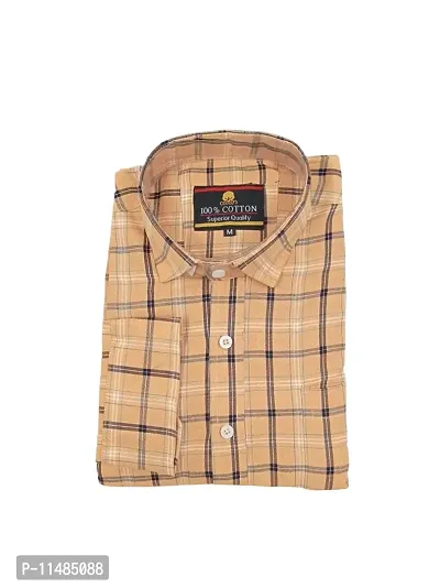 Men's Full Sleeve Check Print Shirts for Men for Formal Wear Cotton Shirts,Available Sizes M=38,L=40,XL=42 (L, Yellow)-thumb0