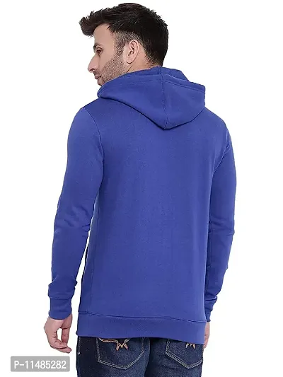 CYCUTA Men's Plain Full Sleeves Regular Fit Cotton Fleece Round Neck Hooded Sweatshirt for Winter Wear (Multicolor and Size M=38,L=40,XL=42) (Blue, M)-thumb2