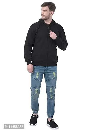 CYCUTA Men's Plain Full Sleeves Regular Fit Ziper Hoodie Sweatshirt for Winter wear (Multicolor and Size M=38,L=40,XL=42) (Black, M)-thumb3