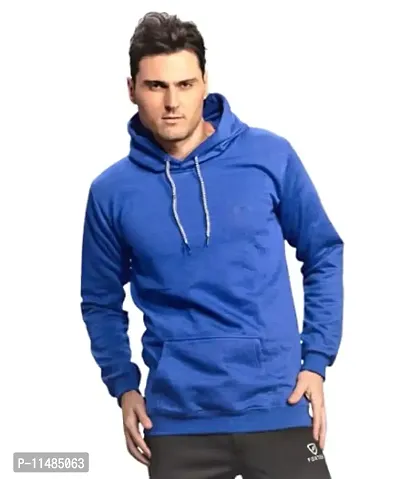 CYCUTA Men's Plain Full Sleeves Regular Fit Polycotton Fleece Round Neck Hooded Sweatshirt for Winter Wear (Multicolor and Size M=38,L=40,XL=42) (Blue, XL)-thumb0