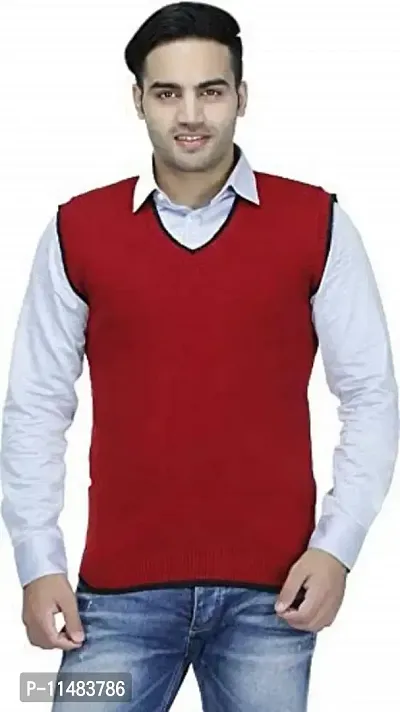 CYCUTA Men's Regular fit Wool Winter wear Sleeveless v-Neck Sweater Attractive color's Available Size:-M-38,L-40,XL-42 (M, Maroon)-thumb0