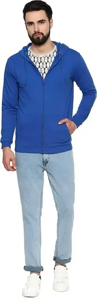 Men's Plain Full Sleeves Regular Fit Cotton Rich Pullover Ziper Hoodie Sweatshirt for Winter wear (Multicolor and Size M=38,L=40,XL=42) (Blue, L)-thumb0