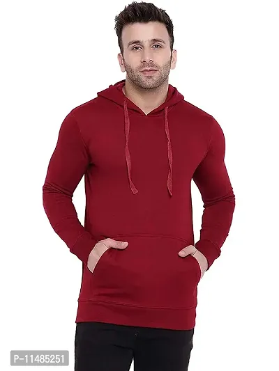 CYCUTA Men's Plain Full Sleeves Regular Fit Cotton Fleece Round Neck Hooded Sweatshirt for Winter Wear (Multicolor and Size M=38,L=40,XL=42) (Maroon, L)-thumb0