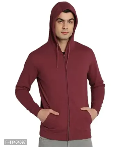 CYCUTA Men's Plain Full Sleeves Regular Fit Ziper Hoodie Sweatshirt for Winter wear (Multicolor and Size M=38,L=40,XL=42) (Maroon, L)-thumb4