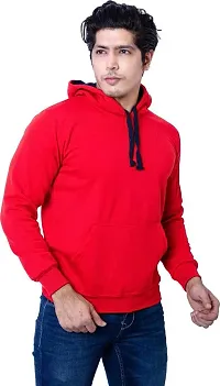 CYCUTA Men's Plain Full Sleeves Regular Fit Polycotton Fleece Round Neck Hooded Sweatshirt for Winter Wear (Multicolor and Size M=38,L=40,XL=42) (Red, L)-thumb1