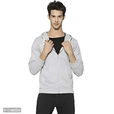 CYCUTA Men's Plain Full Sleeves Regular Fit Ziper Hoodie Sweatshirt for Winter wear (Multicolor and Size M=38,L=40,XL=42) (Light Grey, M)-thumb0