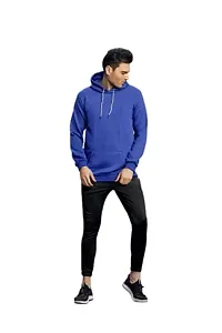 CYCUTA Men's Plain Full Sleeves Regular Fit Polycotton Fleece Round Neck Hooded Sweatshirt for Winter Wear (Multicolor and Size M=38,L=40,XL=42) (Blue, XL)-thumb2