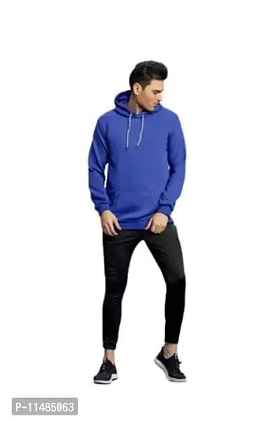 CYCUTA Men's Plain Full Sleeves Regular Fit Polycotton Fleece Round Neck Hooded Sweatshirt for Winter Wear (Multicolor and Size M=38,L=40,XL=42) (Blue, XL)-thumb3