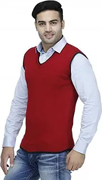 CYCUTA Men's Regular fit Wool Winter wear Sleeveless v-Neck Sweater Attractive color's Available Size:-M-38,L-40,XL-42 (M, Maroon)-thumb1